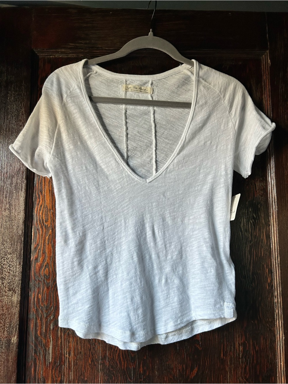Free People We The Free White Slub V-Neck Boxy Tee, New With Tags, Size Small